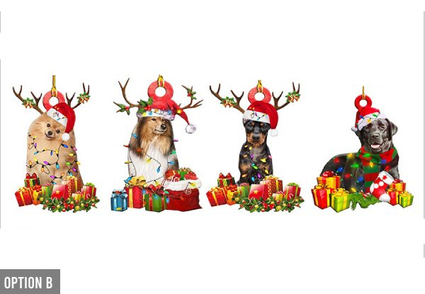 Four Pack Christmas Wooden Dog Decoration - Three Options Available