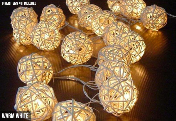 Two Strings of 20 LED Rattan Ball Fairy Lights with Free Delivery - Two Colours Available