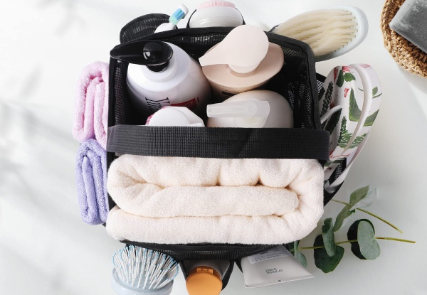 Mesh Shower Caddy Bag, Portable Basket Organizer with Key Hook for