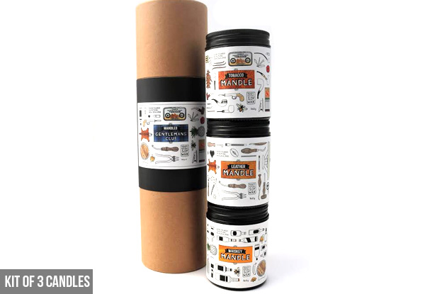 Mandle's - The Man Candle Range - Two Sizes & Four Scents, or Kit of Three Available
