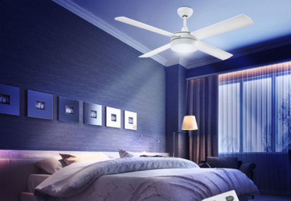 Five-Speed LED Ceiling Fan with Four Plywood Blades & Remote Control