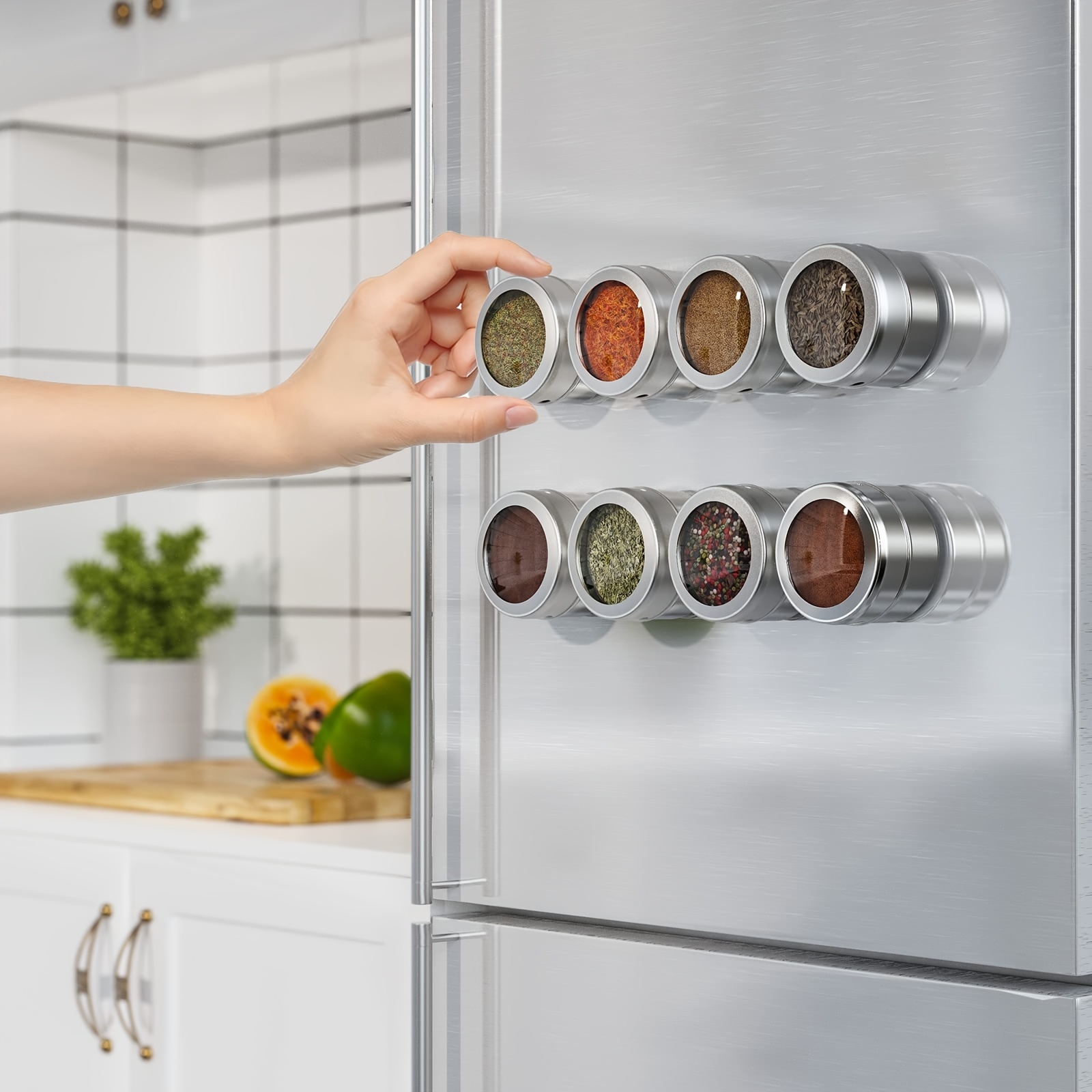 12 Magnetic Stainless Steel Spice Tins Incl. Labelling Stickers