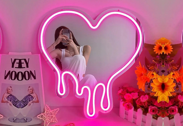 Dimmable LED Melting Heart Neon Mirror Night Light