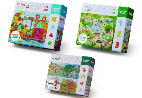 24-Piece Crocodile Creek Early Learning Box Puzzle - Three Designs Available