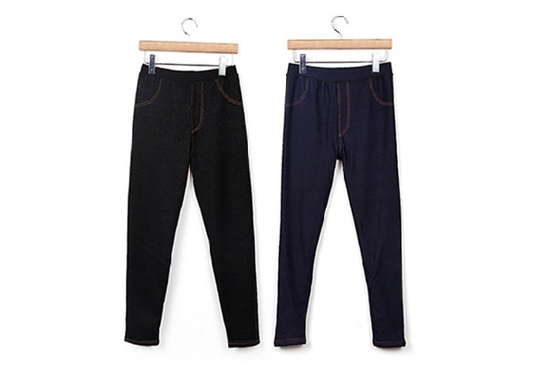 Thick Fleece-Lined Denim Leggings - Two Colours & Two Sizes Available with Free Delivery