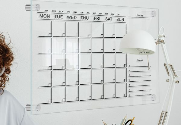 Wall Clear Acrylic Calendar with Markers - Available in Two Sizes & Option for Two-Pack