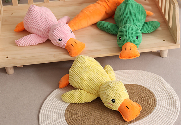 Cute Plush Duck Squeaky Dog Toy - Three Colours Available