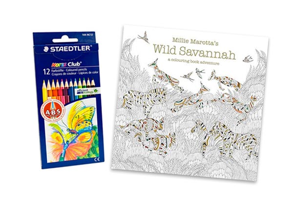 2399 For Millie Marottas Colouring Book Wild Savannah Incl 12 Staedtler Coloured Pencils