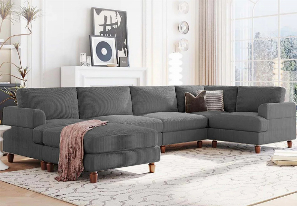 Sondra Corduroy Combination Sofa Set with Movable Ottoman - Available in Two Colours