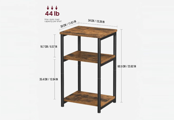 Three-Tier Side Table with Storage Shelf