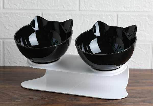 Raised Tilted Double Non-Slip Cat Food Bowls - Four Colours Available