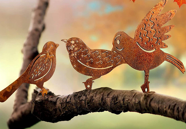 Four-Piece Rusty Metal Birds Decor Set - Option for Two Sets