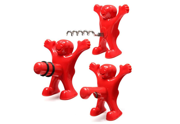Three-Piece Happy Man Wine Bottle Opener, Stopper & Corkscrew with Free Delivery