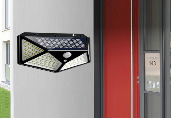 100-LED Solar-Powered Outdoor Lighting Four-Sided Wall Light