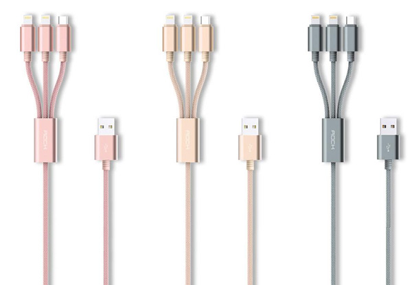 Three-in-One Lightning Charging Cable with Free Delivery - Three Colours Available