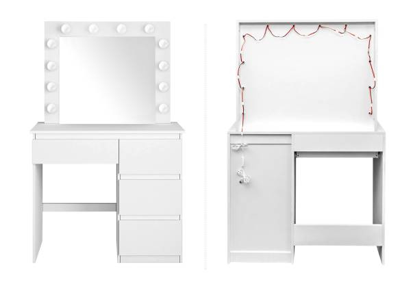 Maxkon 12 LED Mirror Vanity Dresser Table with Three Lighting Modes & Four Drawers