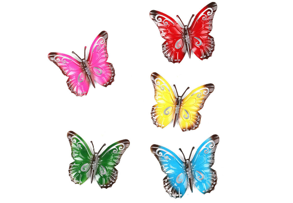 Five-Piece Colourful Metal Butterfly Wall Decor Set - Option for Two Sets