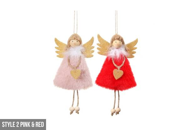 Two-Pack of Christmas Plush Angel Pendants - Four Colours, Two Styles & Option for Four-Pack Available