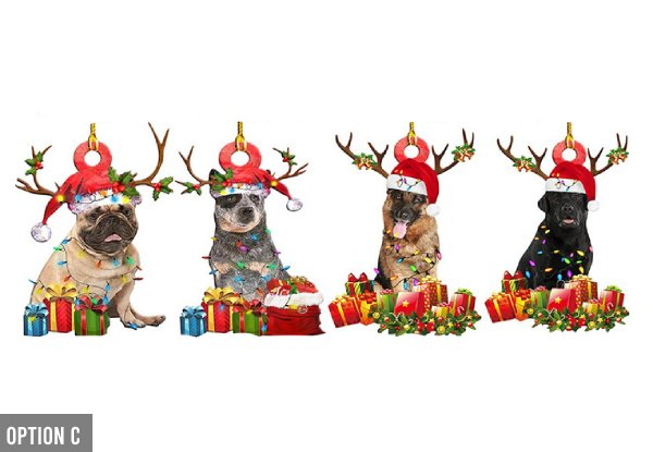 Four Pack Christmas Wooden Dog Decoration - Three Options Available