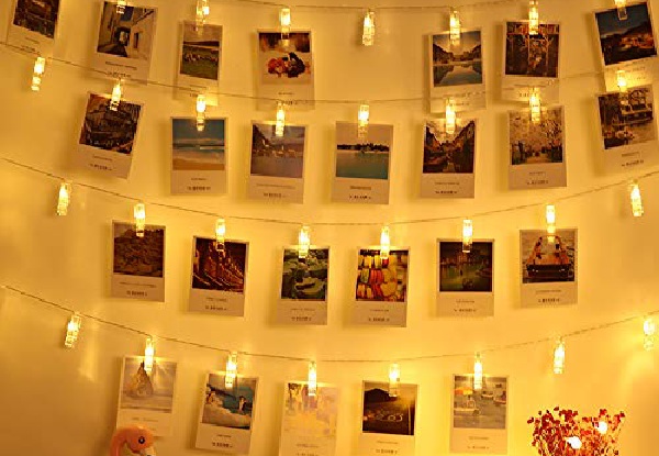 USB Powered 50 LED Photo Clips String Lights in Warm White
