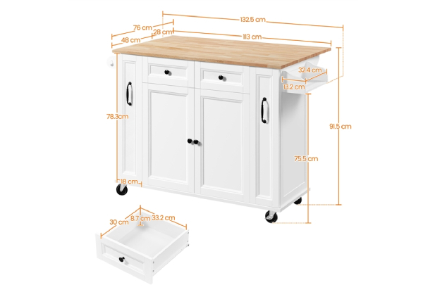 Island Kitchen Cart with Wood Top