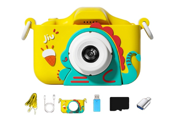 Kids Dinosaur Camera with 64GB Memory Card - Available in Three Colours & Options for Two-Pack