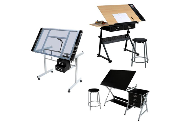 All-in-One Drawing Table & Stool Set with Adjustable Table Angles & Heights - Three Colours Available