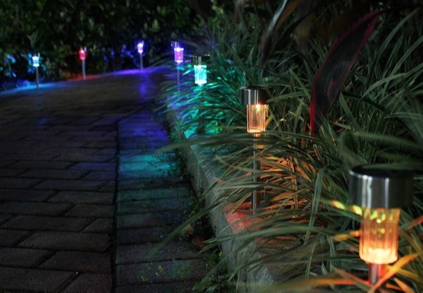 10 Stainless Steel Solar LED Garden Lights - Option for Warm-White or Multi-Coloured