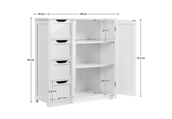 Four-Drawer Bathroom Floor Cabinet - Two Colours Available