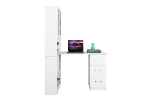 Three-in-One Computer Desk & Bookshelf with Cabinet