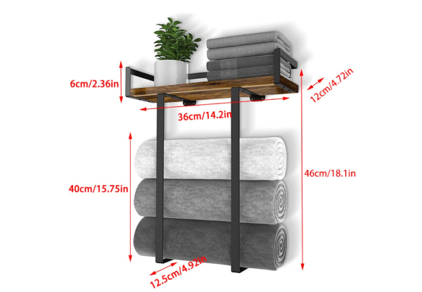 Wall Mounted Towel Rack with Wood Shelf