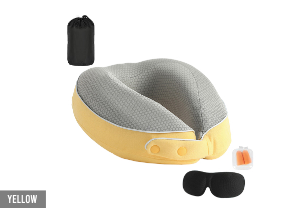 Travel Memory Foam Neck Pillow with Sleeping Mask & Earplugs - Available in Four Colours & Option for Two