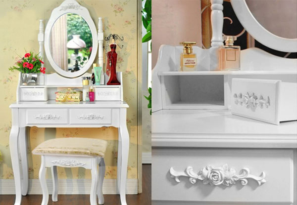 $189 for a Vintage-Style Dressing Table with Mirror & Stool