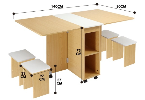 Five-Piece Multifunctional Foldable Dining Table & Chair Set