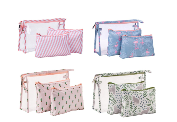 Three-Pack of Large-Capacity Cosmetic Bags - Four Designs Available