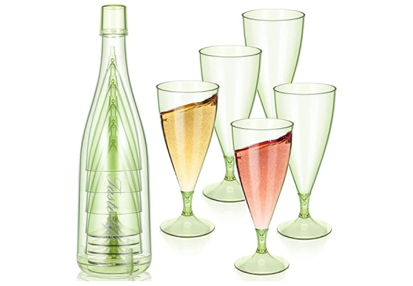 Reusable Foldable Plastic Wine Glass with Storage Bottle - Available in Two Colours & Option for Two