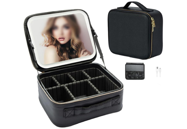 Makeup Organiser Bag with Mirror & LED Light - Two Colours & Two-Pack Available