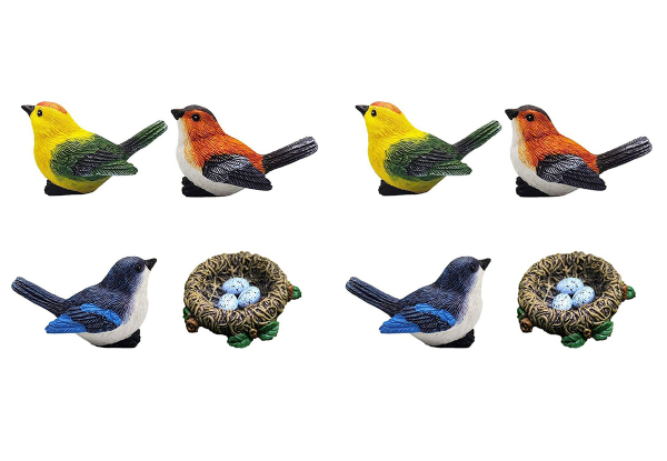 Three-Piece Garden Mini Birds Figurines with Nest Set