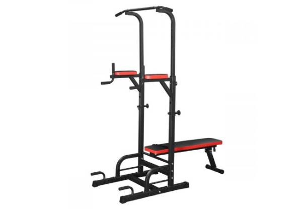 Gym Power Tower Height Adjustable Pull Chin Up & Dip Station with Sit Up Bench