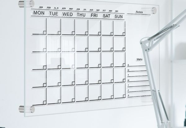 Wall Clear Acrylic Calendar with Markers - Available in Two Sizes & Option for Two-Pack