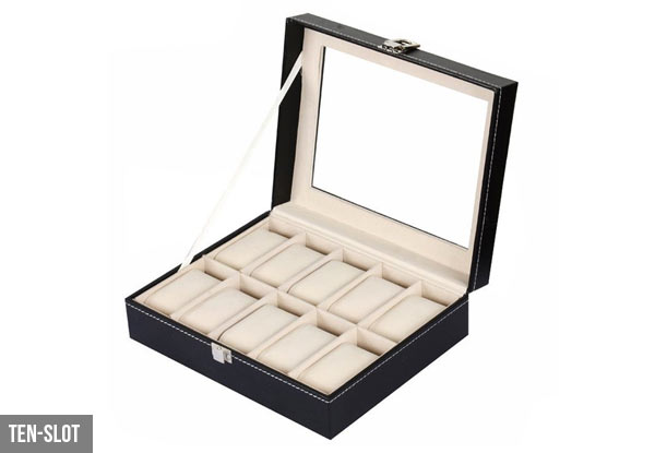 10-Slot Leather-Look Watch Display Box