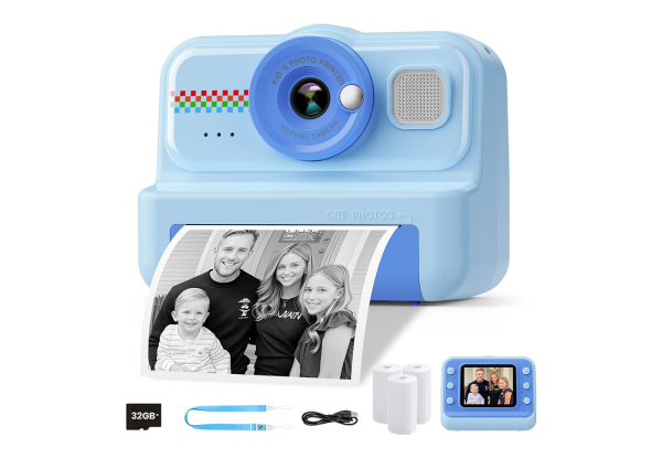 1080P HD Kids Instant Print Camera with Three Rolls Print Paper - Available in Four Colours