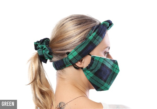 Three-Piece Scrunchie, Hairband & Facemask Set - Four Colours Available & Option for Two-Pack