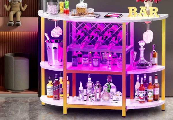 Coffee Bar Cabinet with LED Lights