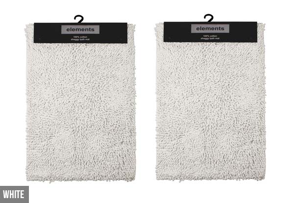 Two-Pack Elements 100% Cotton Shaggy Bathmats - Nine Colours Available