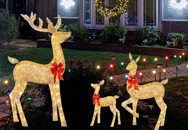 Three-Piece Outdoor Christmas Reindeer LED Lights