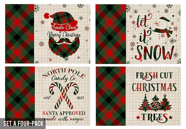 Four-Pack of Christmas Theme Buffalo Placemats - Seven Sets Available & Option for Eight-Pack