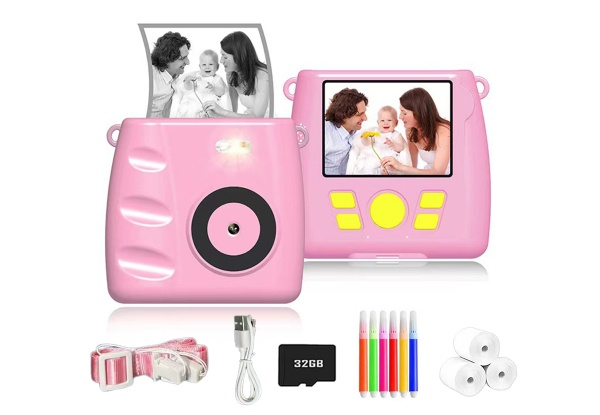 Kid's Portable Instant Print Digital Camera with 32G TF Card - Available in Two Colours & Option for Two-Pack