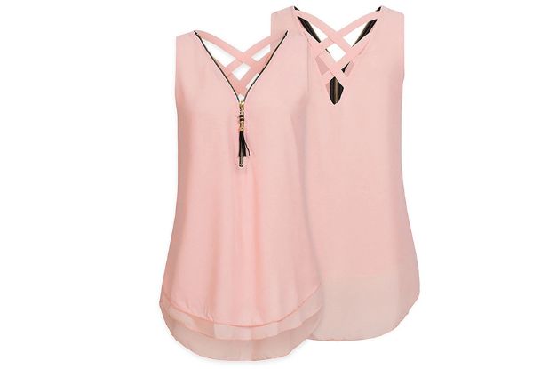 Sleeveless Zip Front Sheer Top - Six Colours  & Five Sizes Available with Free Delivery