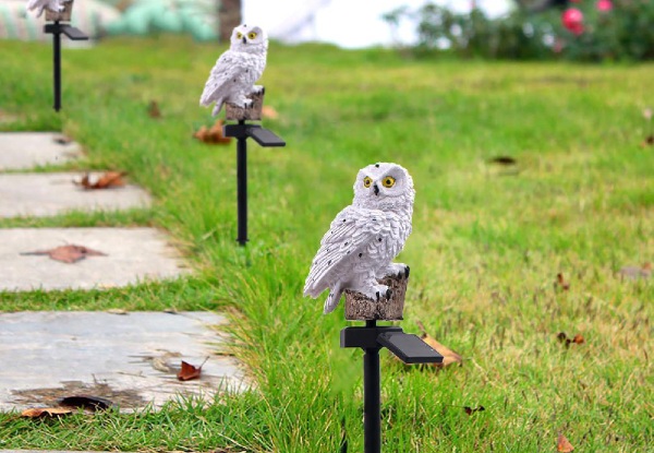 Two-Pack of Owl Shape Solar-Powered Lawn Lamps